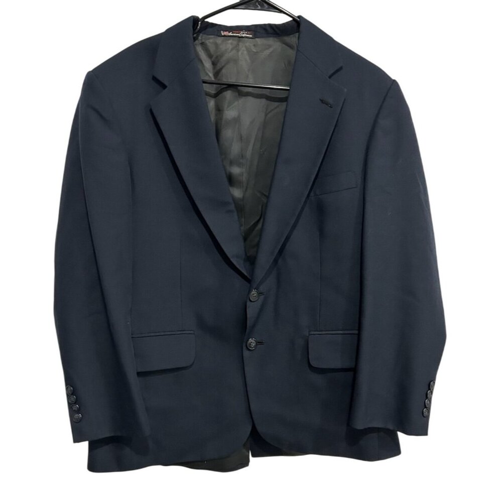 Vintage Stafford Mens Navy Blue Suit Jacket Blazer Size Wool Blend Sz 40S